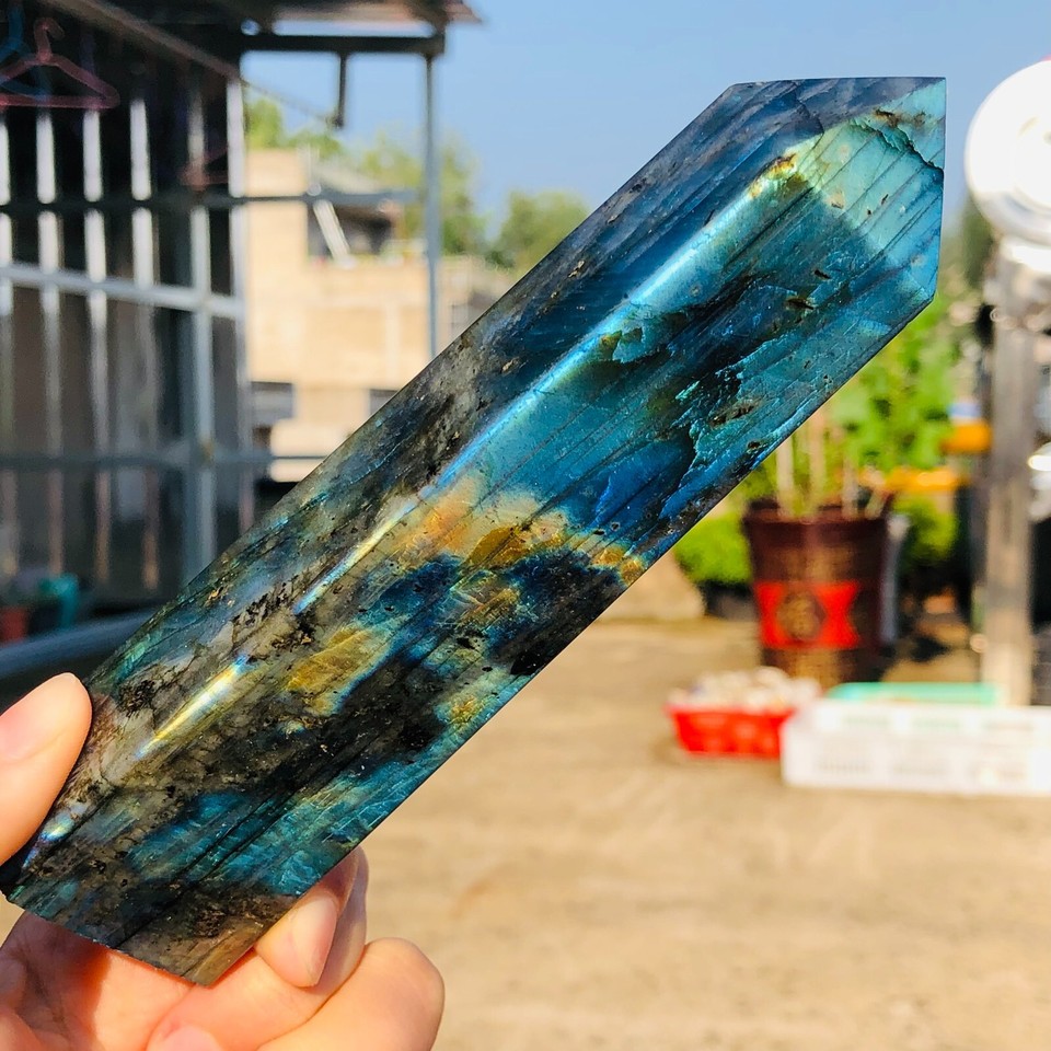 286g Natural Blue Light Labradorite Quartz Crystal Tower Mineral Reiki