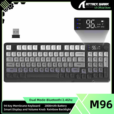 FREEWOLF x ATTACKSHARK M96 Wireless Membrane Rainbow Backlight,Media Knob
