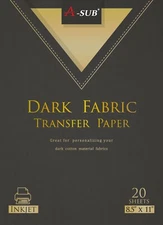 A-SUB Inkjet Printable Iron-On Heat Transfer Paper Dark Fabric 20 Sheets 8.5x11