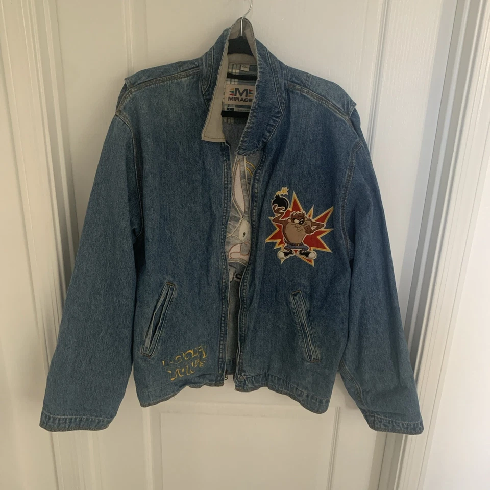 Jaqueta jeans Looney Tunes Mirage insetos coelho diabo da Tasmânia vintage autêntica - Imagem 2 de 4