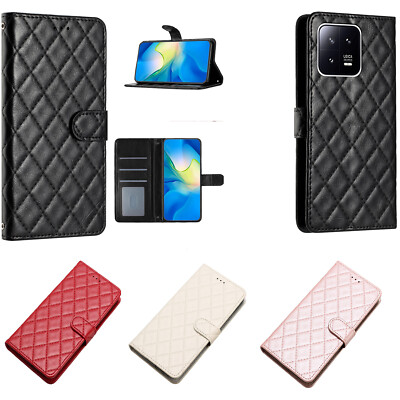 Für Xiaomi 13 10T Pro Volltonfarbe Rhombus PU Leder Flip Wallet Case Handyhülle