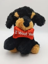 Hug Fun Valentine I Woof You Black Dog 7" Plush 