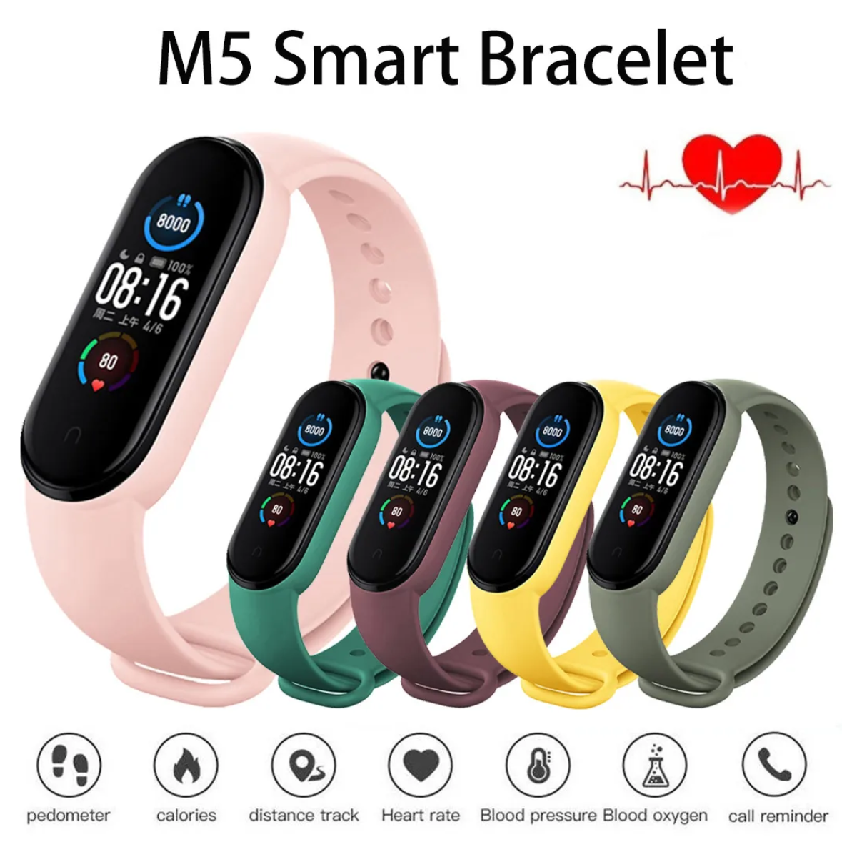 M5 Smart Band Watch Bracelet Wristband Fitness Tracker Blood