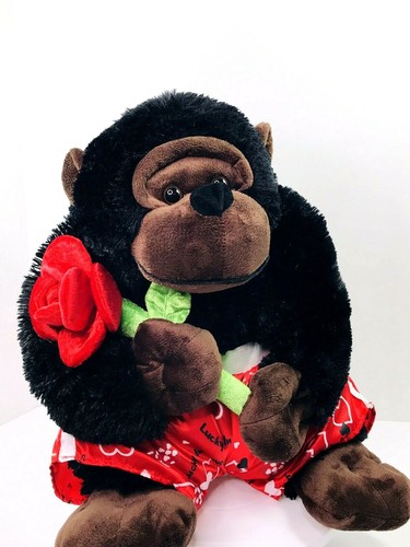 Black Gorilla Holding Rose Plush 14 