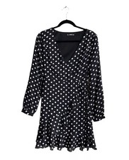 Shein V-Neck Polka Dot Dress Knee Length Women’s Size S Black & White