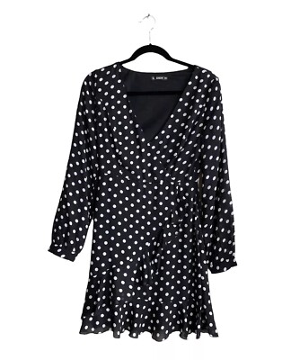 Shein V-Neck Polka Dot Dress Knee Length Women’s Size S Black White
