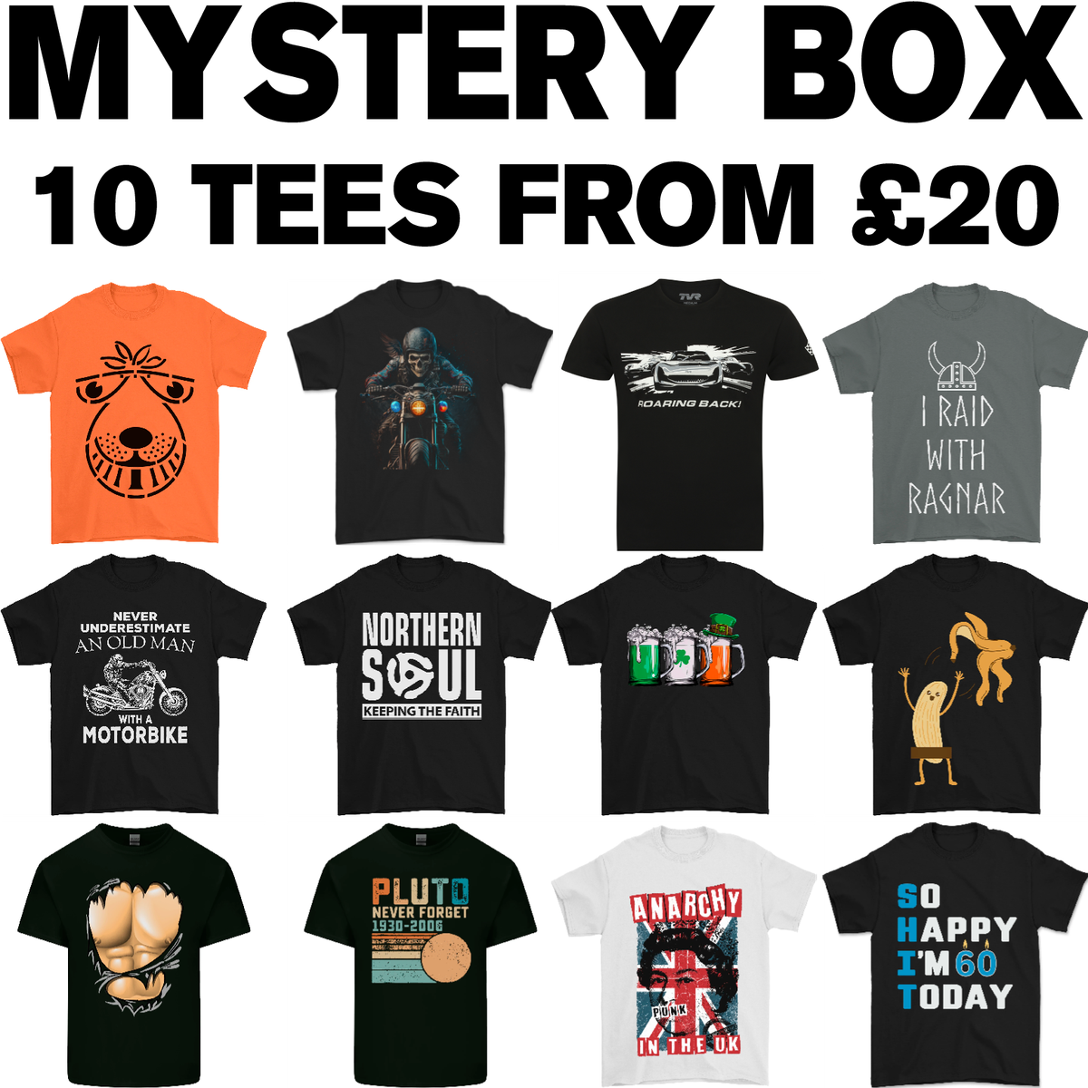 10 Mixed Mens Printed T-Shirts Mystery Bundle Wholesale Box Market