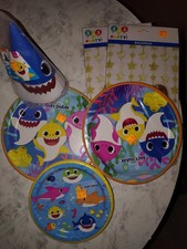 Pinkfong 321 Party Baby Shark Plates Hats Backdrops Set Multicolor