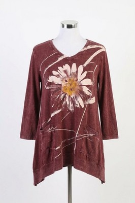 Jess & Jane Chit Chat Mineral Washed Patch Pocket Cotton Tunic Wine
