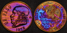 1972 Mexico Un Peso GORGEOUS RAINBOW TONING OBV&REV (L57-20)