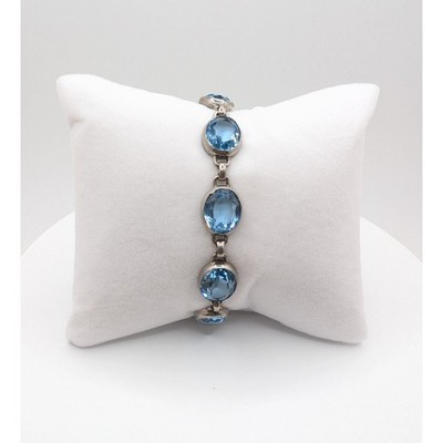 Vintage William E Richards WRE Sterling Silver and Blue Glass Bracelet Size 6.5