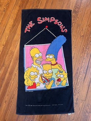 Vintage 1989 The Simpsons Beach Towel 80s Cartoon TV Promo Homer Bart Simpson