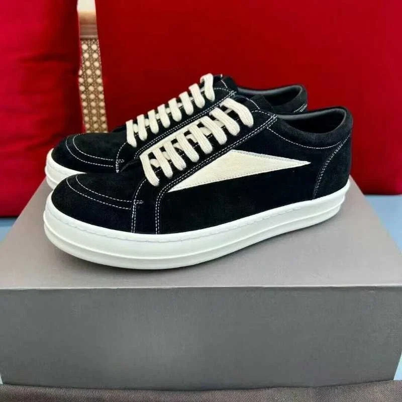 Rick Owens Men's Round Toe Lace-up Low Top Fashion Sneakers, Black & White