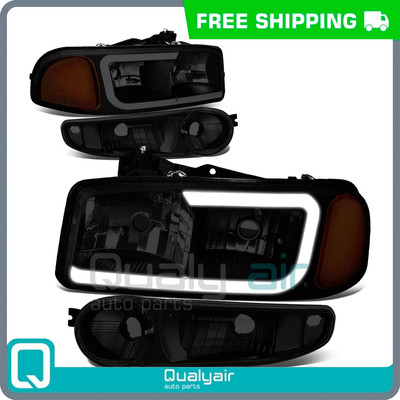 Headlights LED DRL Tinted Housing Amber For 00-06 GMC Yukon Denali
