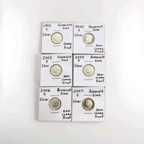 Proof Silver Roosevelt Dimes - 6 Coin Lot - Gem Mint Cameo, San Francisco Mint