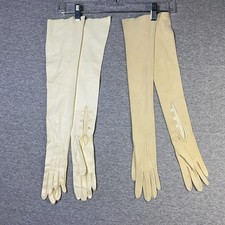 Long Kid Leather Vintage Opera Gloves 2 pair 21" Pearl Buttons 6 3/4  Small