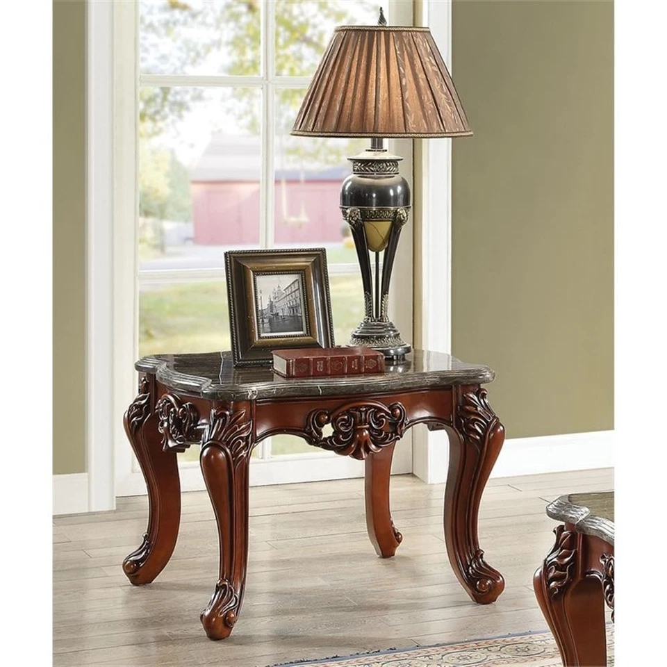 Mesa auxiliar superior de mármol ACME Eustoma con patas Queen Anne en nogal Foto 2 de 4