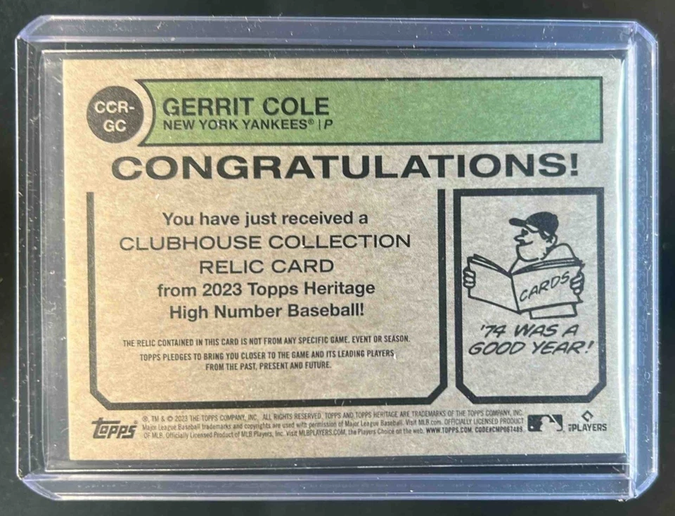 2023 Topps Heritage Gerrit Cole Clubhouse Collection Relics Jersey #CCR-GC - Image 2 of 2