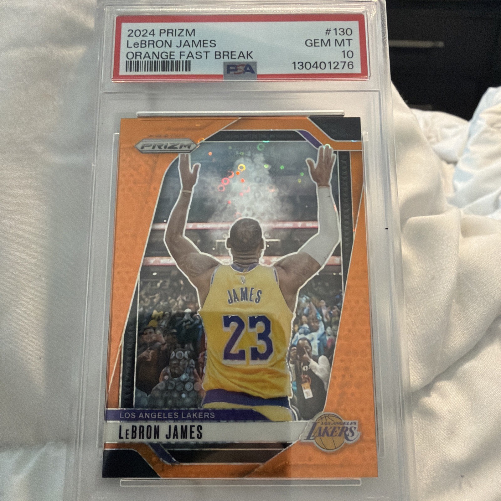 2024-25 Panini Prizm LeBron James #130 Orange Fast Break SSP Chalk  /125 PSA 10