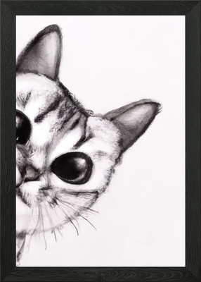Cute Cat Drawing Framed Wall Art Poster Canvas Print Picture