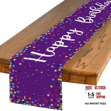 Polka Dot Happy Birthday Table Runner, Seasonal 13" x 72", Table Runner Purple
