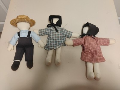 Lot Of 3 Various Amish No Face Soft Bodies Dolls/1- Male/2- Females/14'' Long