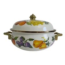 Essence Tabletops Unlimited Enamel Casserole Pot Fruit Design Lid Handles