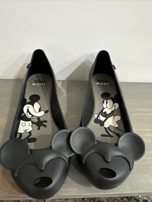 Melissa Mickey & Minnie Mouse Black Peep Toe Flats  Women's Size 6 New