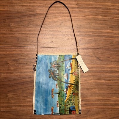 Anthropologie Leslie Oschmann Swarm Wearable Art Canvas Tote Bag 15  x 12  NEW