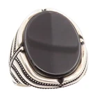 925 Sterling Silver Vintage Ring Cabochon Oval Onyx Solid Band  Sz 9.5  RG34296