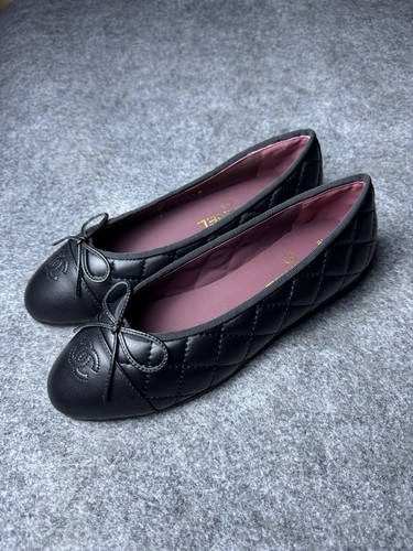 CHANEL CC Ballet Flats Black Aged Calfskin EU Size 38