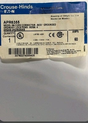  NEW IN BOX.     Eaton Corporation APR6355 60Amp 3-Pole Arktite Crouse-Hinds