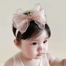Crown Lace Bowknot Headband for Baby Girls Handmade Chiffon Elastic Baby Hairban