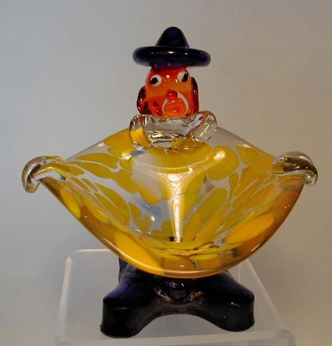 Vintage Murano Art Glass Clown Ashtray Dish-Hand Blown Venetian Italy Figurine