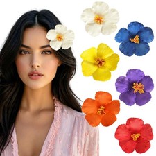 6 Pcs Hawaiian Flower Hair Clips Plumeria Hibiscus Artificial Floral Barrette...