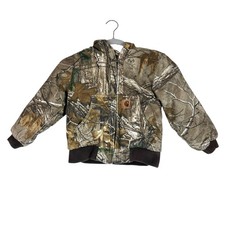 Carhartt Jacket Kids 6 Brown Camo Canvas Hooded Full Zip Insulated Hunting Warm