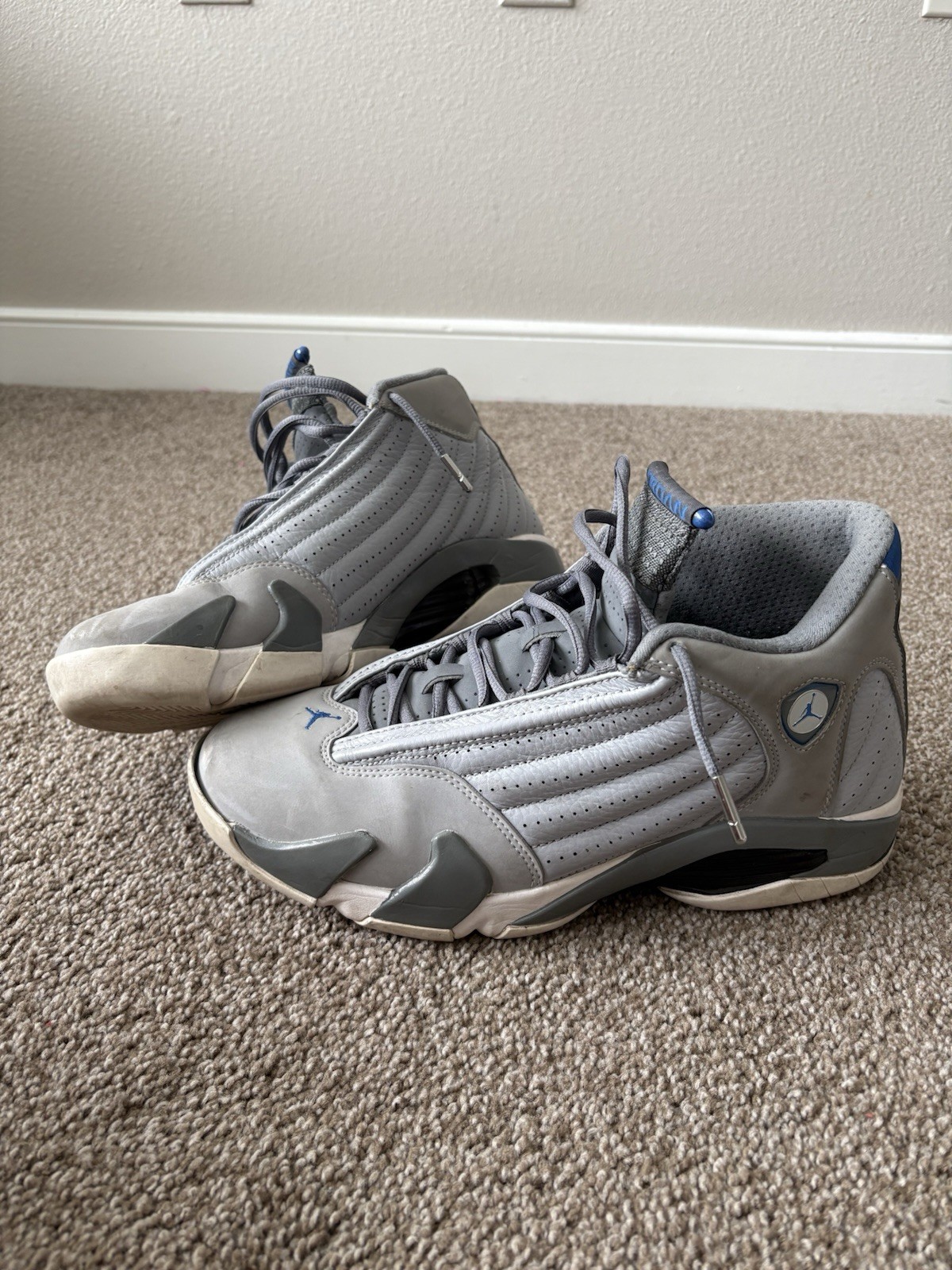 Air Jordan 14 Retro Men's Grey and Navy Sneakers Size 9.5