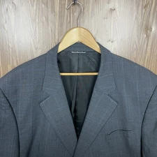 Jack Victor Sport Coat Mens 52XL Gray Blue Windowpane Wool Cashmere Two Buttons