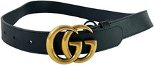 GUCCI Double GG Buckle Logo Black Leather Belt Made in Italy 70-28