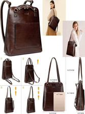S-zone Women Leather Backpack Purse Casual Convertible Shoulder Bags Coffee 