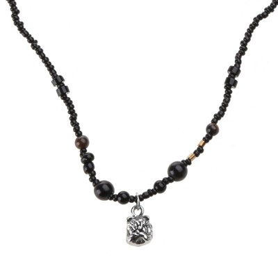 Lion Pendant Neckchain Beaded Necklace Ethnic Fashion Locking Clavicle Chain