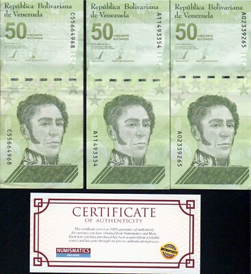 VENEZUELA 50 DIGITAL (50 Digitales) 2021 - QTY 3 Pcs CIRCULATED COA CURRENCY