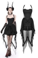 DARK IN LOVE Women Black Gothic Doll Sexy Swallowtail Halter Strap Party Dress