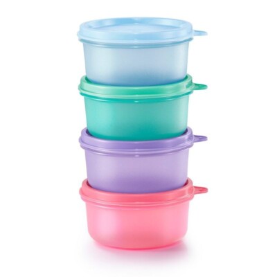 4 Pastel Colors Tupperware Set New Smidgets Mini Round Container 6 Oz Press Seal