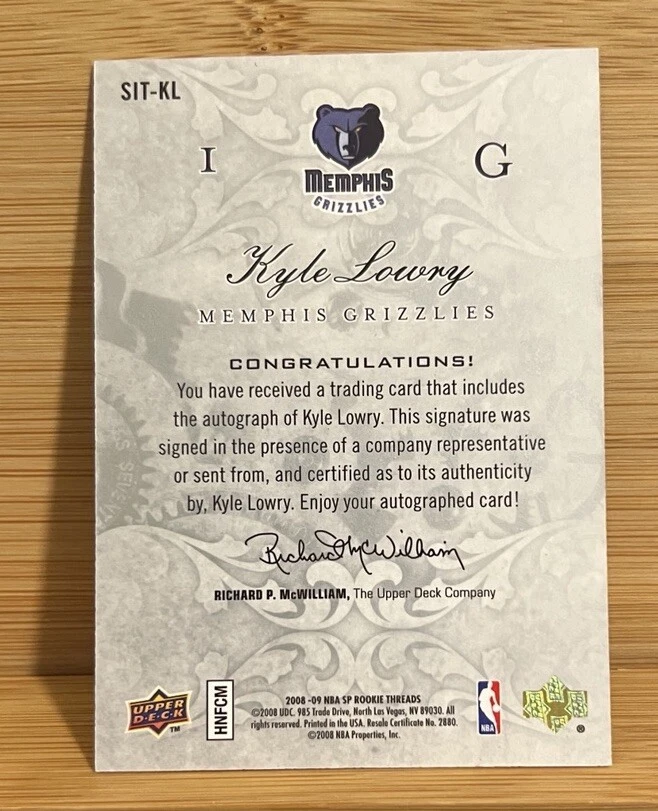 2008-09 Kyle Lowry Rookie Threads Scripted in Time Autograph - Image 2 of 2