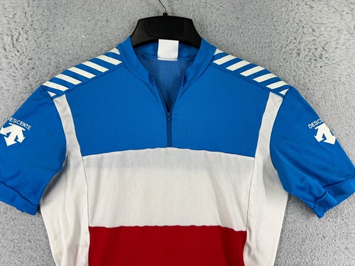 Descente Cycling Jersey Women Medium Red White Blue Made Japan 1/4 Zip Polyester - Picture 7 of 14