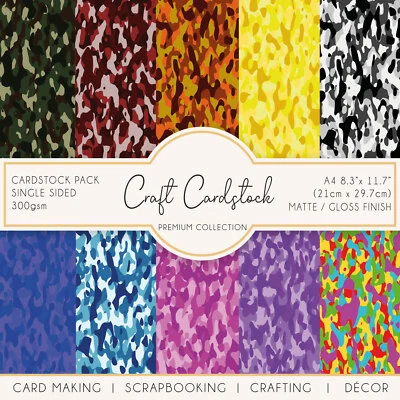Camouflage Camo Patterned 300gsm Scrapbooking Card Making A4 Crafting Cardstock
