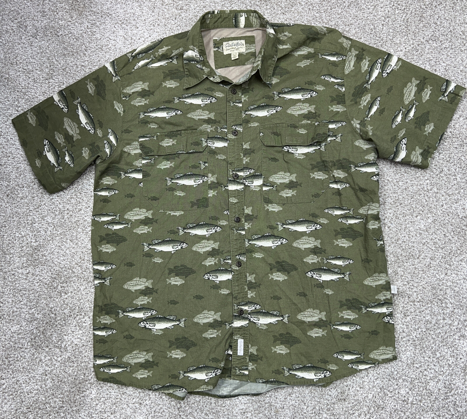 cabelas vented bass fishing button front shirt green … Gem