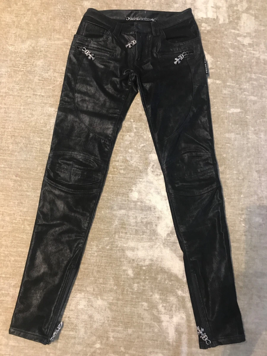 Philipp Plein Couture black leather effect jeggings size XS