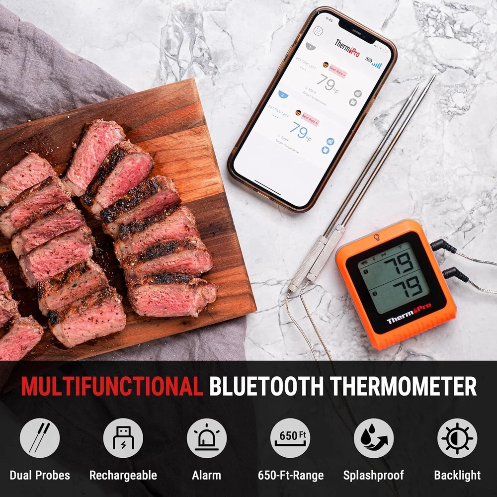 Wireless Meat Thermometer of 650FT for Smoker Oven, Bluetooth Grill Thermometer